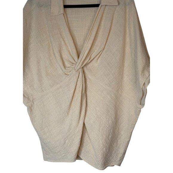 2/$30 ZARA Medium Beige Textured Knot Front Blouse Dolman Sleeves - Picture 7 of 14